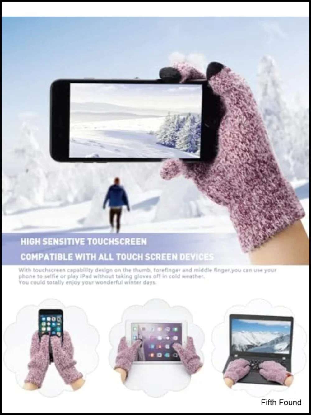 Womens Winter Beanie Hat Scarf Touchscreen Gloves 3 Piece Set Acrylic Fleece